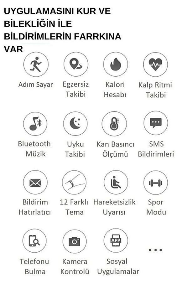 M7 Akıllı Bileklik Renkli İOS & Android Uyumlu Kalp Atış Uyku Takibi Bluetooth Bildirim 2025 - 3