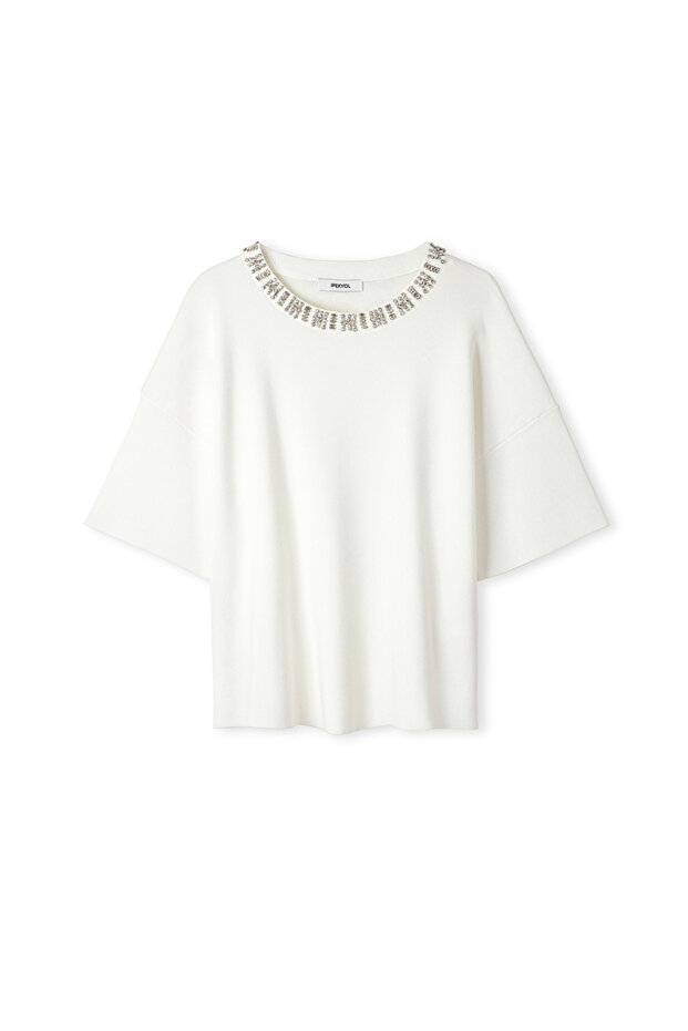 Strass taş aksesuarlı oversize triko - 3