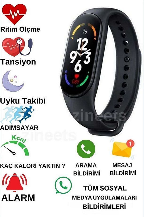 M7 Akıllı Bileklik Renkli İOS & Android Uyumlu Kalp Atış Uyku Takibi Bluetooth Bildirim 2025 - 2