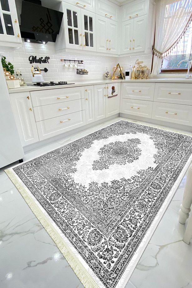 Gri Halı Salon Halısı Makinede Yıkanabilir Kaymaz Taban Halı - 3