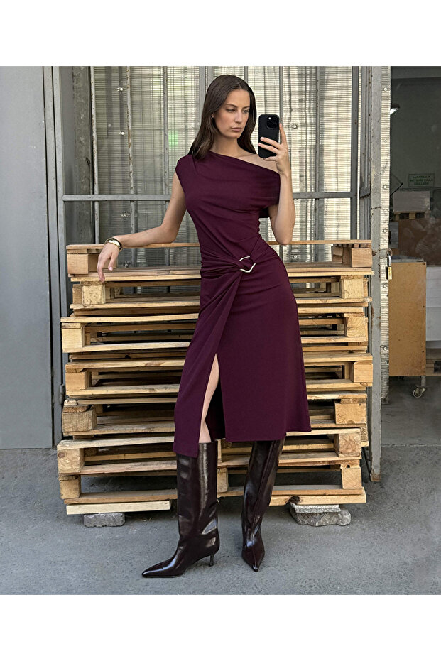 Metal tokalı örme elbise - 1