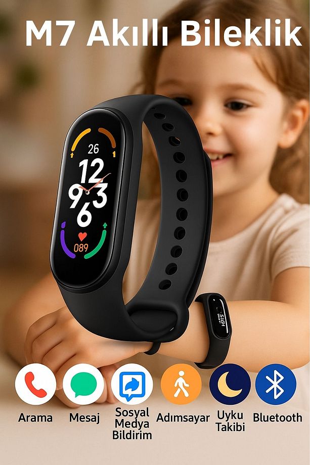 M7 Akıllı Bileklik Renkli İOS & Android Uyumlu Kalp Atış Uyku Takibi Bluetooth Bildirim 2025 - 1