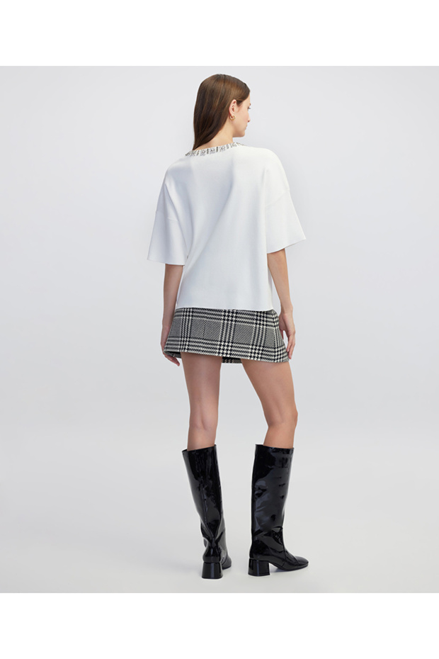 Strass taş aksesuarlı oversize triko - 7