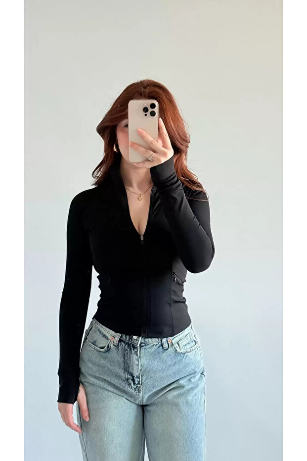 Rover Basic Slim Fit Fermuarlı Bluz - 1