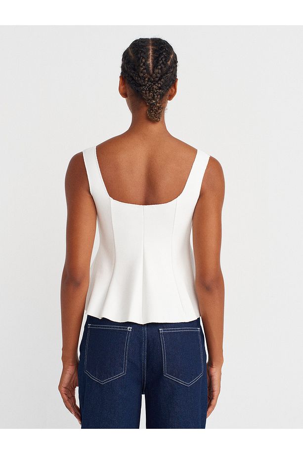 31987 Peplum Etekli Yelek-Ekru - 2