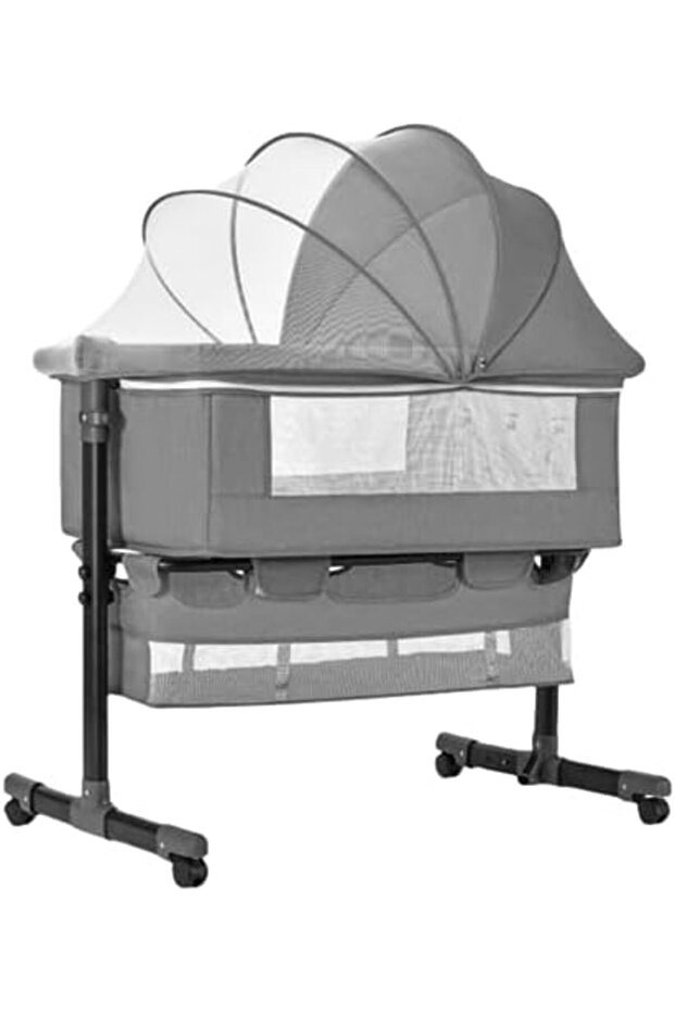 SKY-TOUCH Baby Bedside Crib Adjustable, Baby Cradle With Large Storage Basket, Travel Crib with Matt