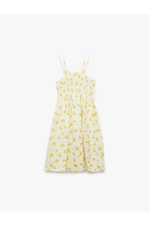 Cotton Gipe Detailed Lemon Patterned Suspender Dress