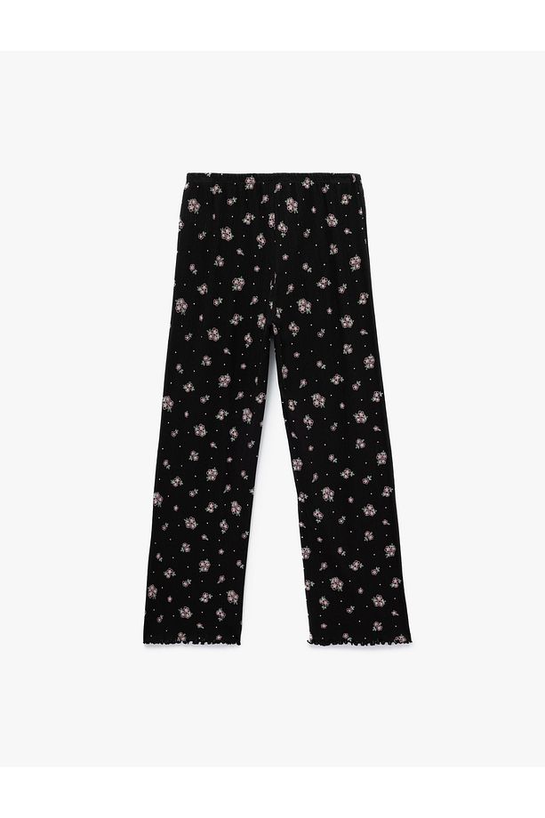 Pamuklu Düz Bol Paça Çiçekli Pijama Altı - 2