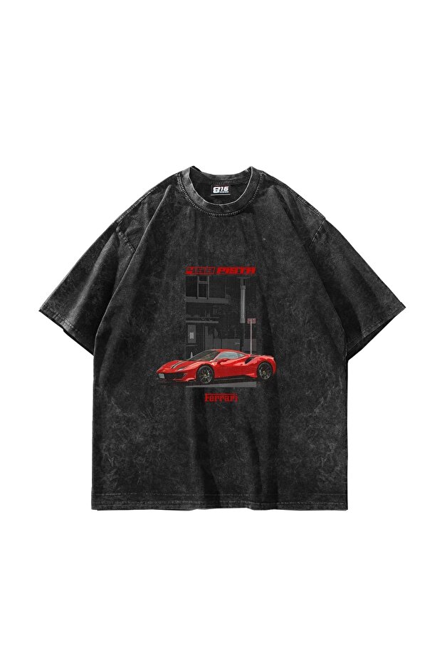 488 Pista Printed Oversize Unisex Washable Black Tshirt