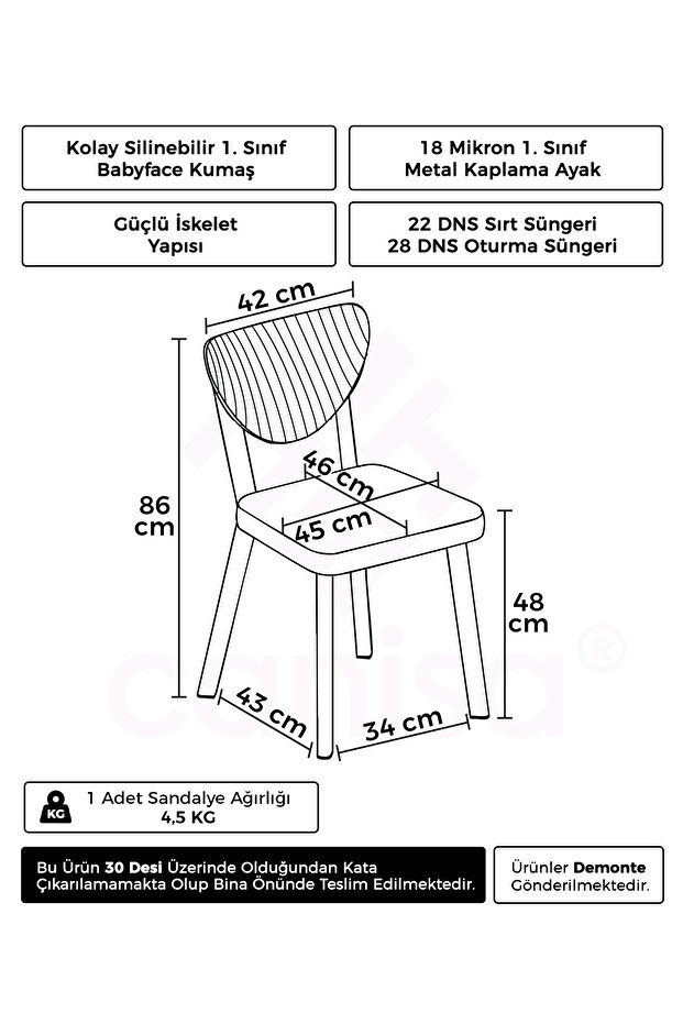 Arfe Serisi 6 Adet Gri Mutfak Sandalyesi Krom Kaplama Metal Ayak 1. Sınıf Babyface Kumaş - 2
