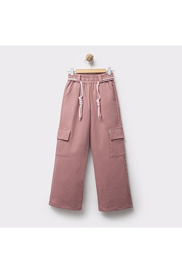 Girl's Elastic High Waist Cargo Pocket 2Ip Sweatpants