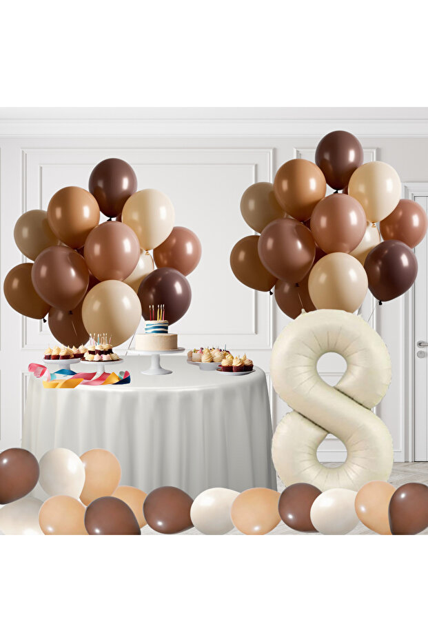 9 Year Old Retro Brown Beige Skin Color Birthday Set Beige Foil Number