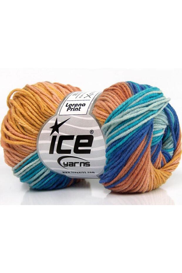 8X50Gr. Lorena Print Acrylic, Cotton Turquoise, Blue Tones, Dusty Rose, Cafe Latte Summer Yarns,