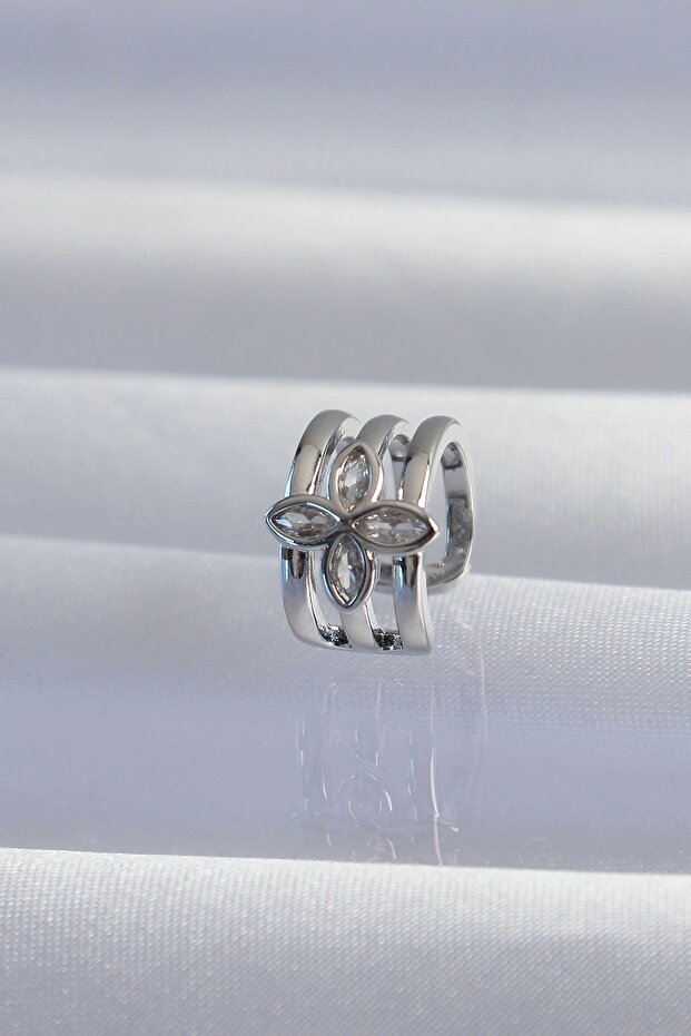 Brass Silver Color Clover Earcuff Earrings