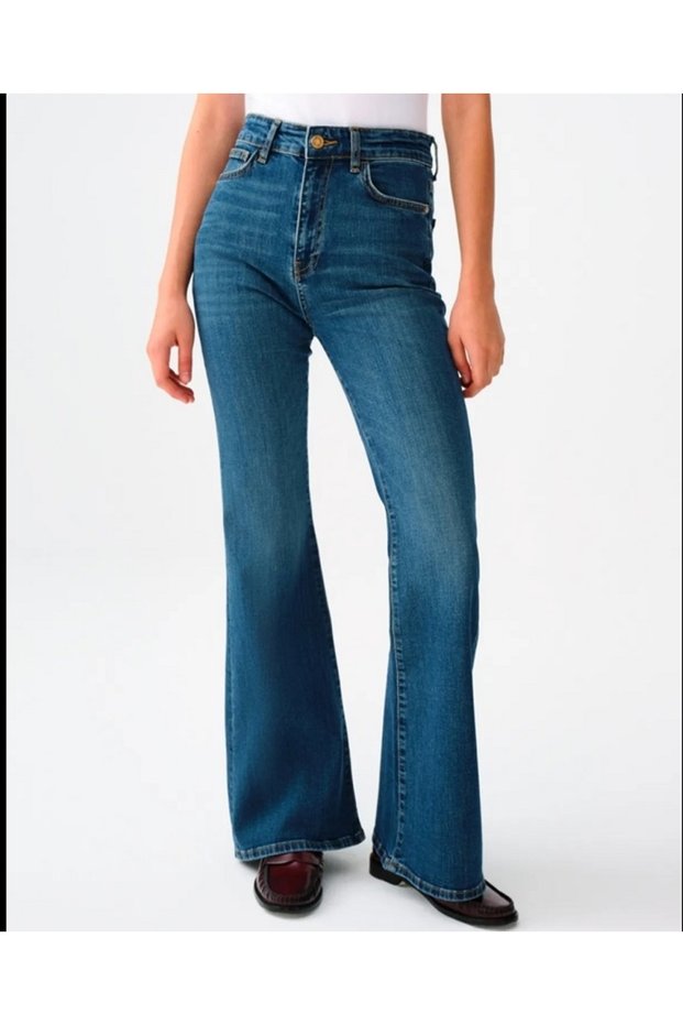Copy - Women's High Waist Beige Jeans Casual Beige Denim Pants Palazzo Julia