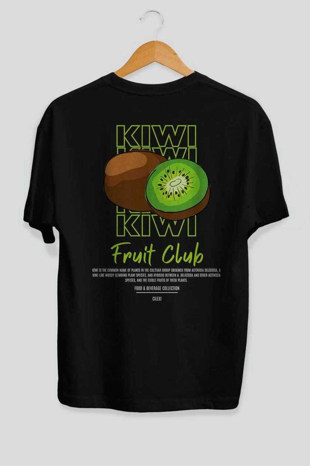 Kiwi Back Printed Black Oversize T-Shirt Men Women Cotton Crew Neck Tshirt