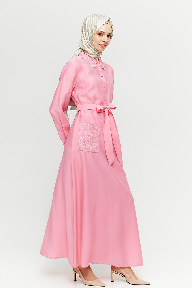 Nakış Detaylı Cepli Elbise - 2