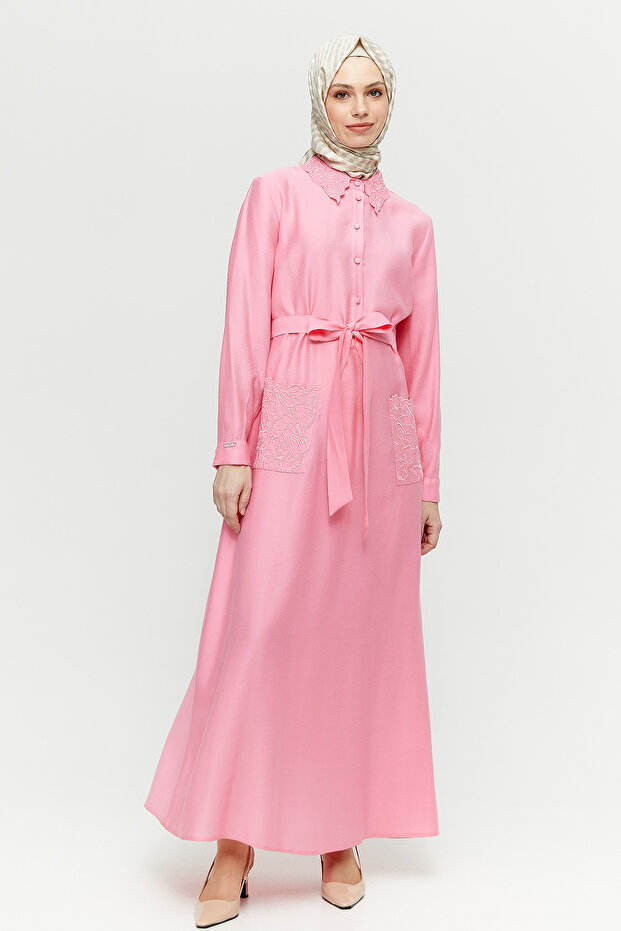 Nakış Detaylı Cepli Elbise - 1