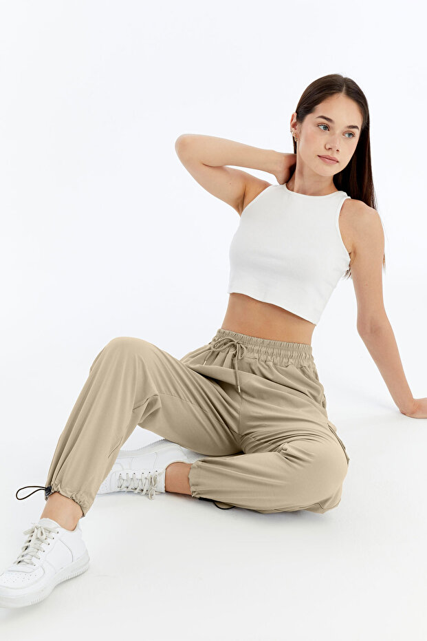 Women's Premium Cargo Pocket Jogger High Waist Parachute Fabric Sweatpants