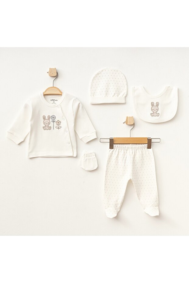 Baby Girl Rabbit Patterned 100% Cotton 5' Hospital Release Bodysuit Set 0 Months - 3 Months Size