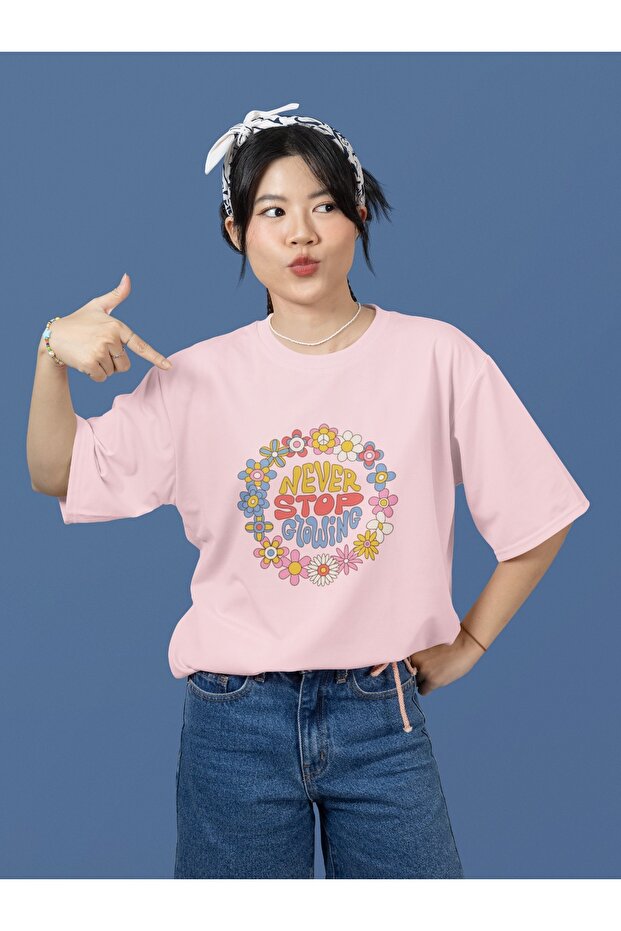 Girl/Women Never Stop Gloving Transfer Printed Round Neck Short Sleeve T-Shirt