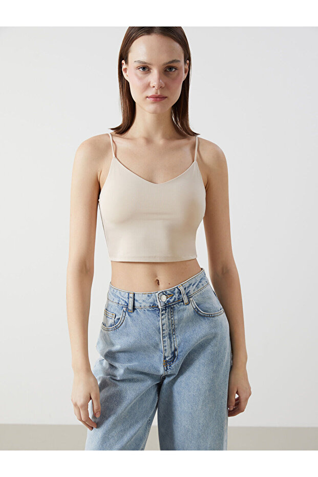 Xside V-Neck Plain Rope Strap Women's Crop Top
