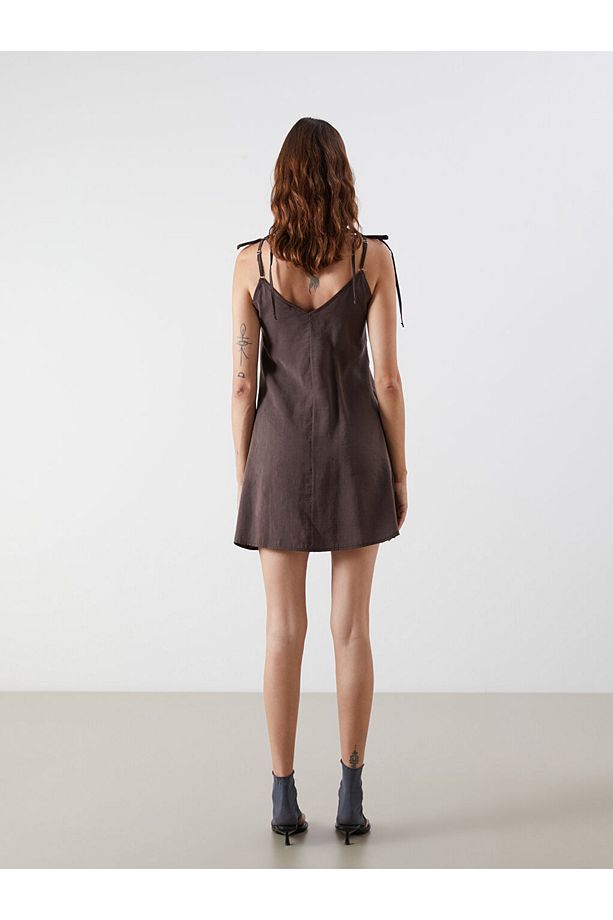 summer collection V Yaka Askılı Modal Karışımlı Mini Elbise city - 4