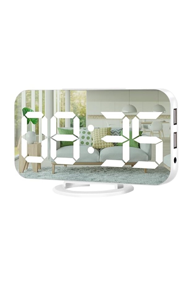 Muoigoe Digital Alarm Clock,Large Display LED And Mirror Desk Clock With Dual USB Charger Ports, 3 - 1