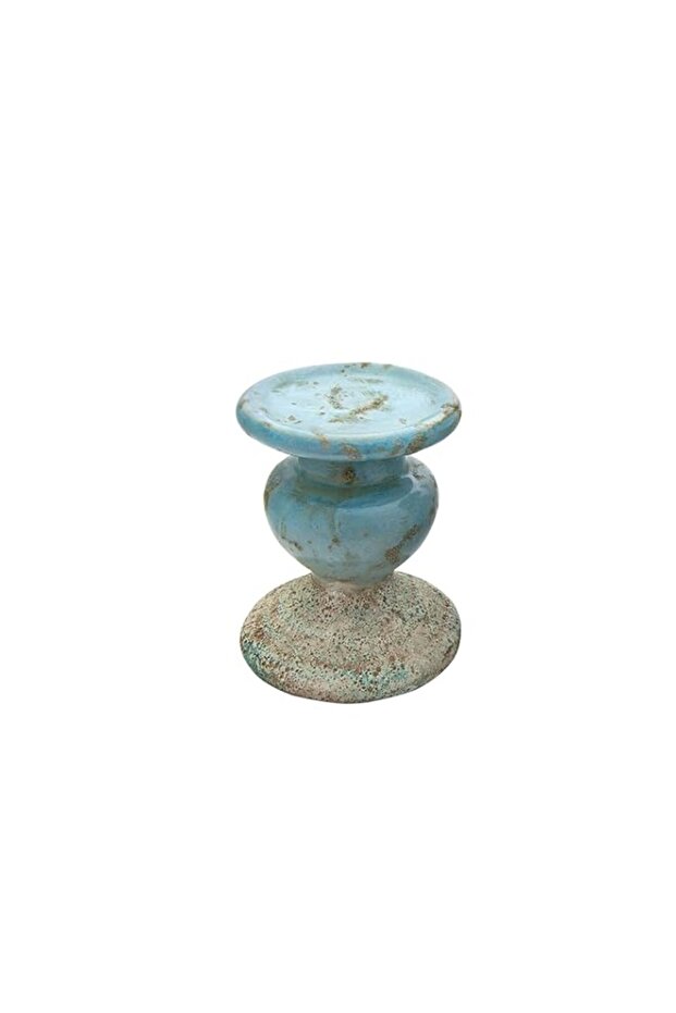 Creative Co-Op Small Distressed Blue Terracotta Pillar Candle Holder