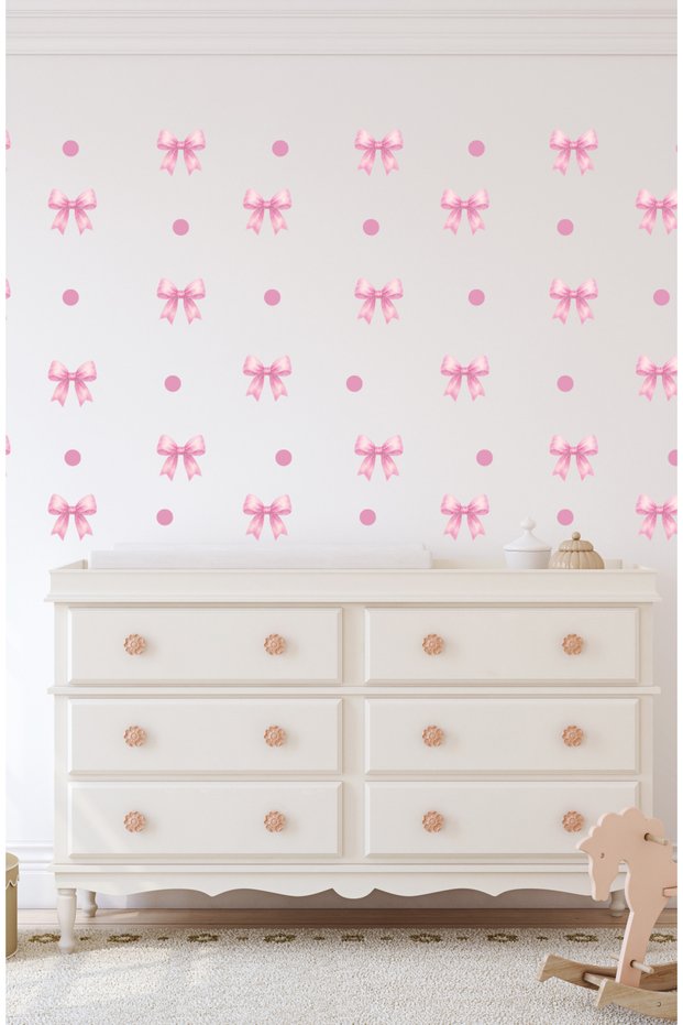 Pink Color Soft Ribbon Children's Room Decorative Wall Sticker Set