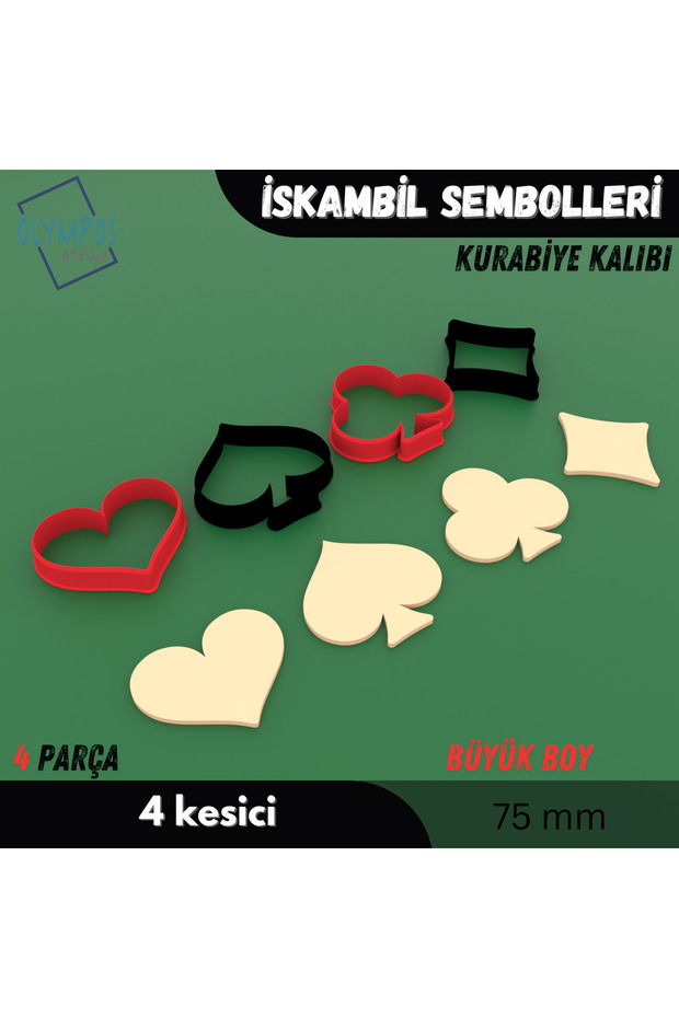 Playing Card Symbols | Large Size | 75 Millimeters | 4 Pieces | Cookies - Sugar Dough - Play Dough Mold Set