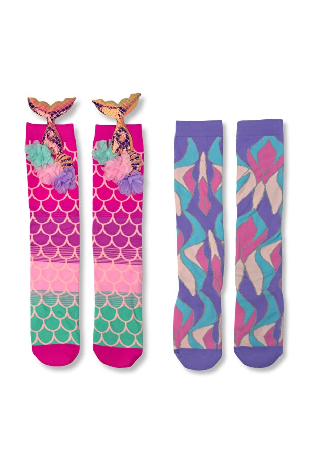 Funky 3D High Socks for Kids & Teens – Fun Socks - Mermaid & Abstract