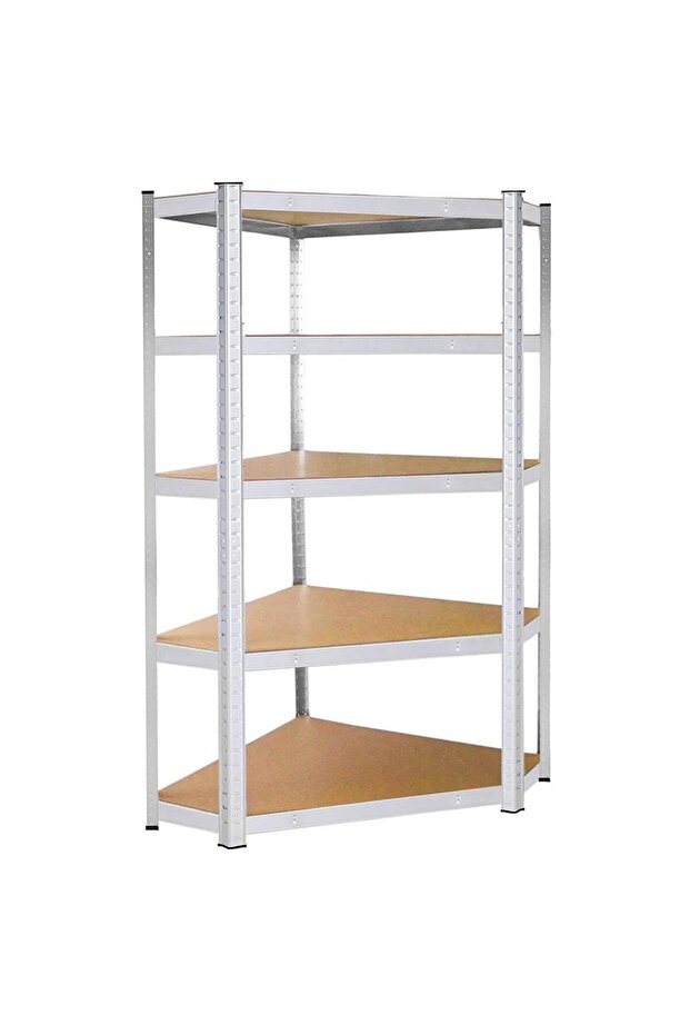 Corner shelf with modular metal frame for storage, 5 shelves, 180x90x40cm, load 875kg - 1