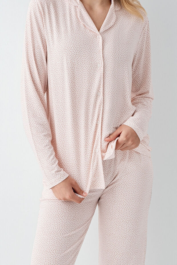 Kadın Pembe Gömlek Pijama - 3