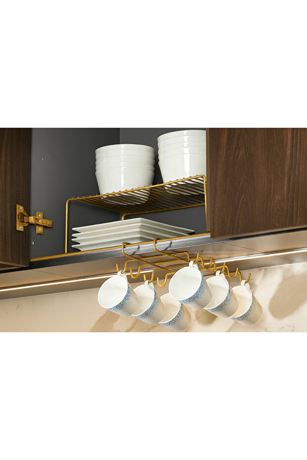 Gold 2-Piece Kitchen Set, Cabinet Organizer and 10-Piece Glass Holder Gift - Metal Stainless