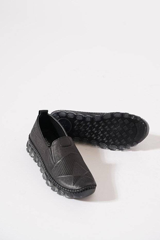 Naste Double Tire Laser Women's Genuine Leather Shoes Black Skin