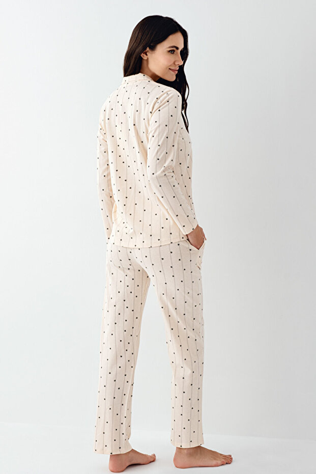 Kadın Krem Gömlek Pijama - 6