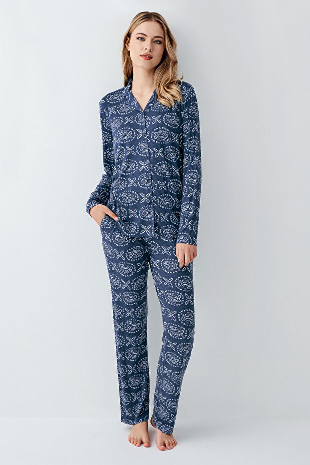 Kadın Mavi Gömlek Pijama - 1