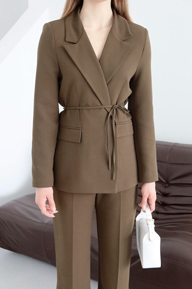 Waist Tie Blazer Jacket Pantsuit