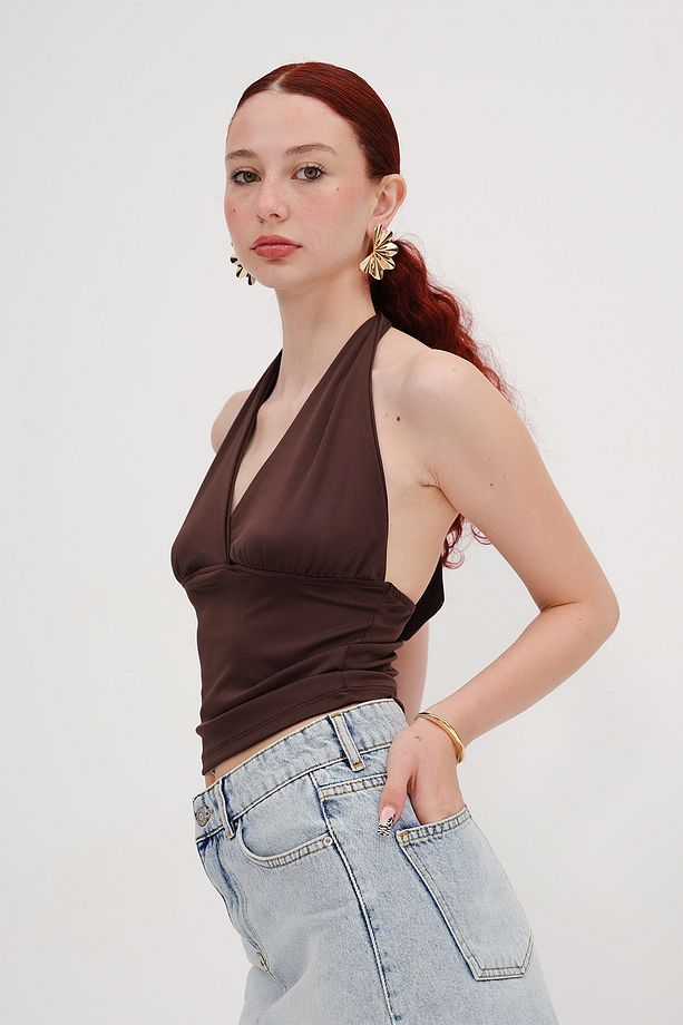 Boyundan Bağlamalı Crop Bluz B0300-T10 - 6