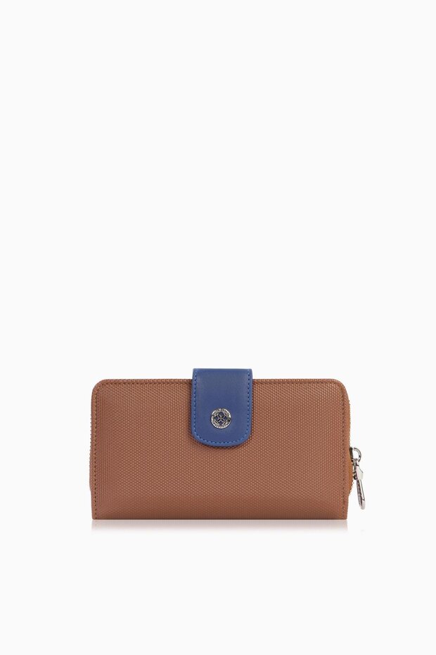 Cengiz Pakel Medium Size Women's Wallet with Snap Detail – 65298L - Tan/Indigo