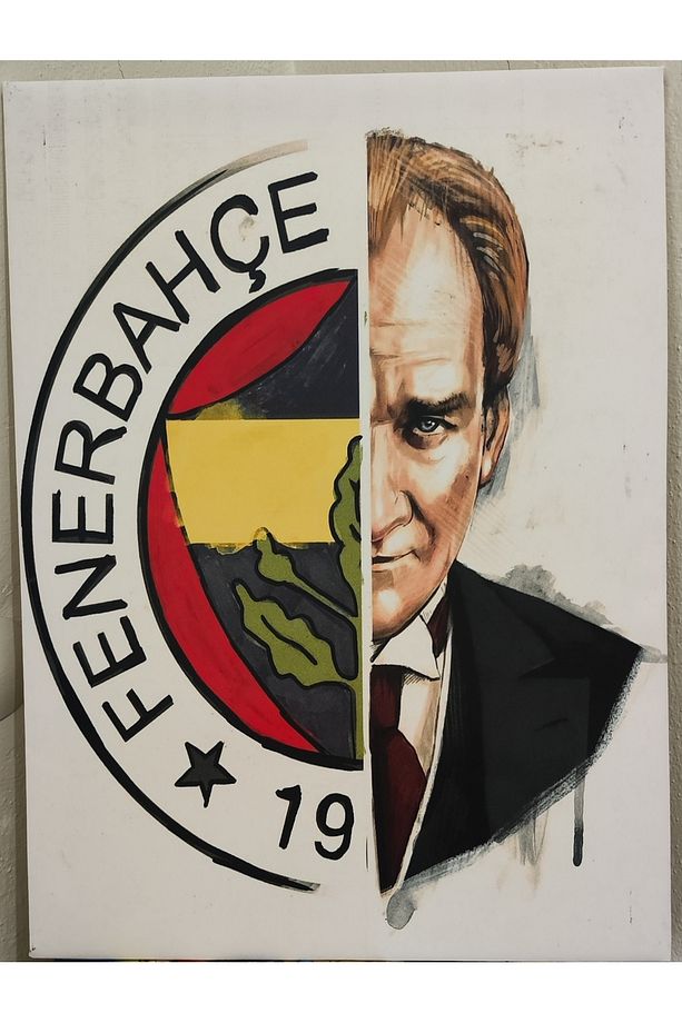 Mustafa Kemal Atatürk Portre ve Fenerbahçe Logolu Dekoratif Kanvas Duvar Tablosu - 1