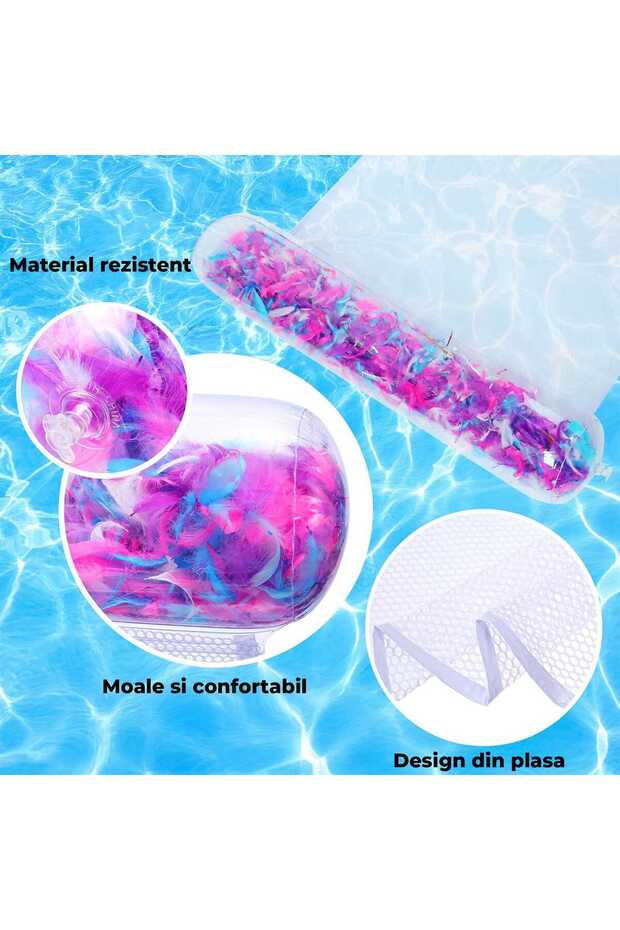 Transparent Pool Float with Mesh and Feathers, Multifunctional Inflatable Hammock for Adults, Modern - 2
