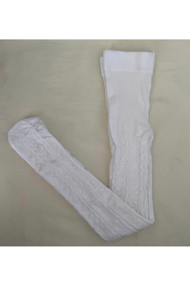 White Color Girl's Cotton Patterned Karina 180 Den Pantyhose (Kids Kilotli Çorap)