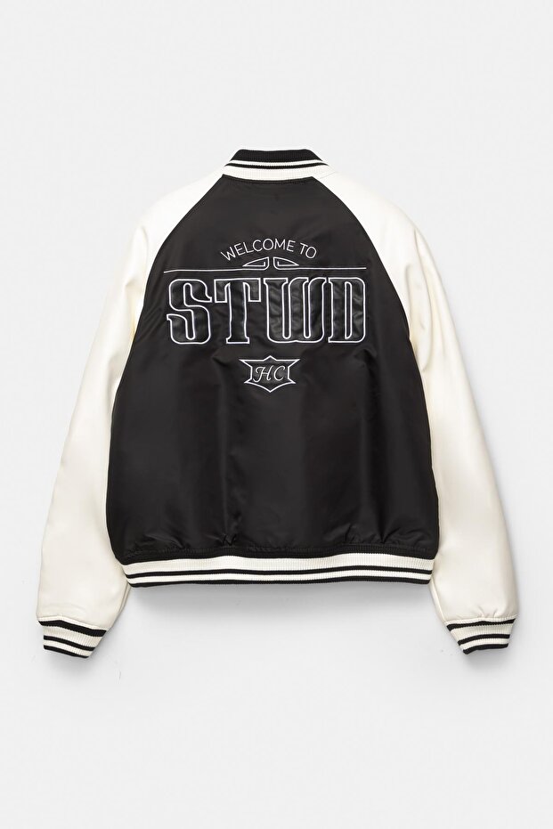 İşlemeli kolej bomber ceket - 7