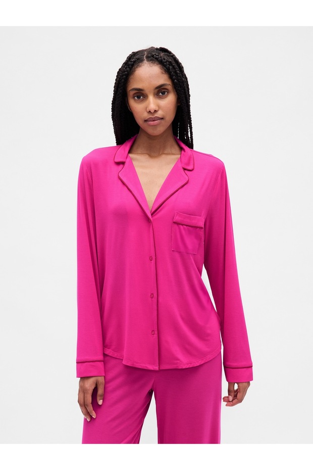Kadın Pembe Modal Pijama Üstü - 1