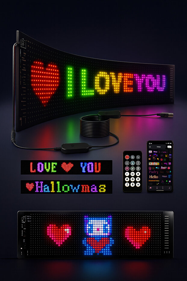 RGB Programlanabilir LED Yazı Tabelası 60cm Mobil Uygulama ve Uzaktan Kumanda Kontrollü 16x96 - 1
