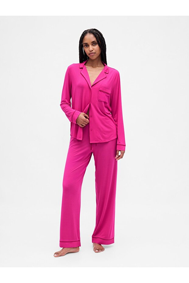 Kadın Pembe Modal Pijama Üstü - 5