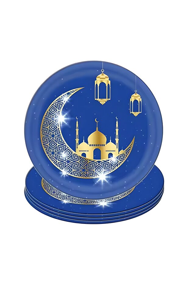 Eid Mubarak Tableware Set, 100+ Pieces Ramadan Party Plates Cups Napkins, Blue Gold