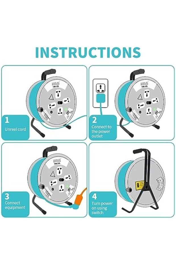 25m Extension Reel: Power Your Space Safely and Efficiently with 4 Sockets and Fuse Protection - 8
